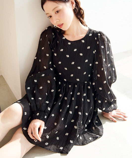 花卉刺繡迷你連衣裙