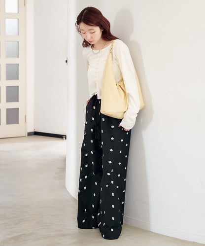 花卉刺繡寬腿褲