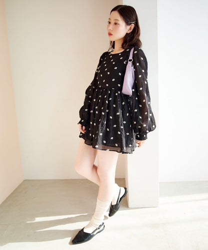 花卉刺繡迷你連衣裙