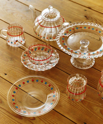 復古花卉玻璃餐盤：16cm