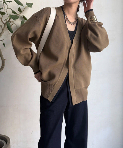 拼色V領開衫