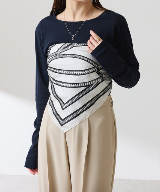 【PAPILLONNER/パピヨネ】鏈條與馬蹄鐵圖案絲巾