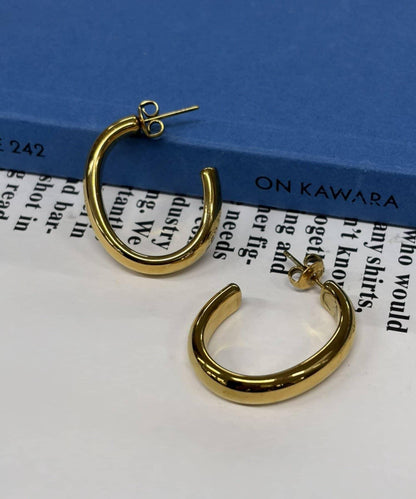 金屬過敏適用/不鏽鋼【GALENA/ガレナ】橢圓形耳環