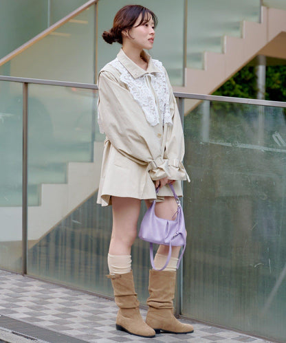 帶蕾絲裝飾喇叭袖風衣