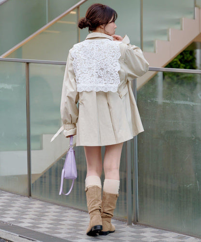 帶蕾絲裝飾喇叭袖風衣