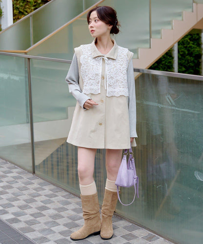 帶蕾絲裝飾喇叭袖風衣