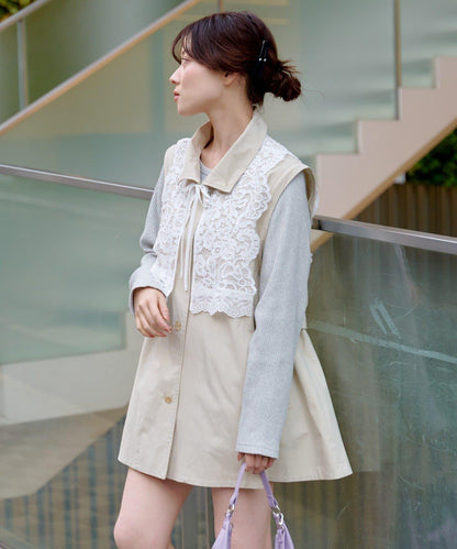 帶蕾絲裝飾喇叭袖風衣