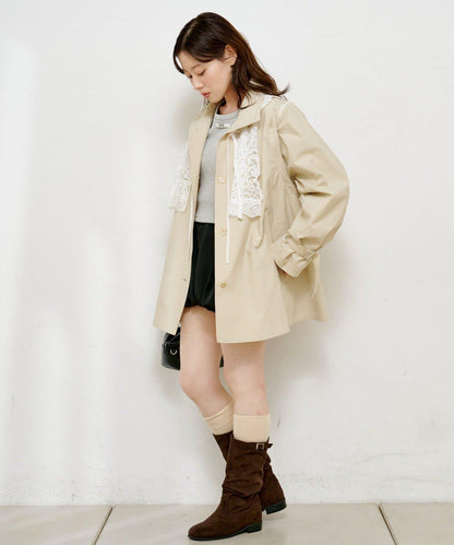 帶蕾絲裝飾喇叭袖風衣