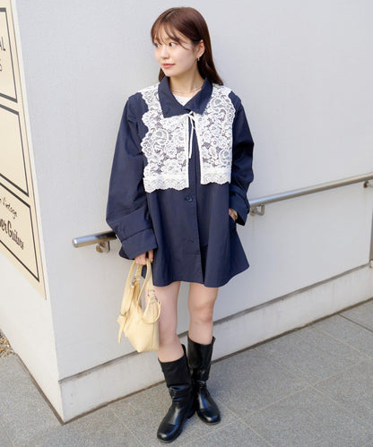 帶蕾絲裝飾喇叭袖風衣