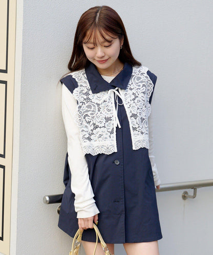 帶蕾絲裝飾喇叭袖風衣