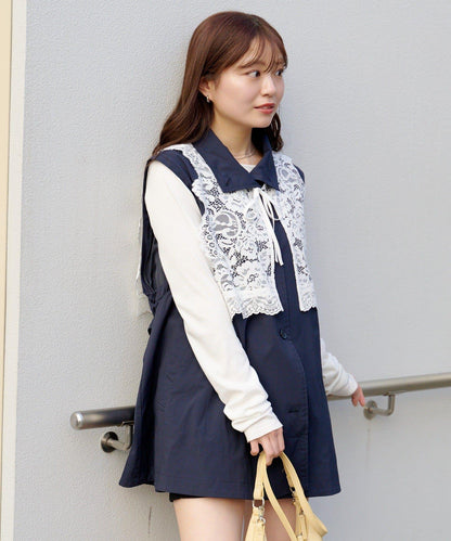 帶蕾絲裝飾喇叭袖風衣