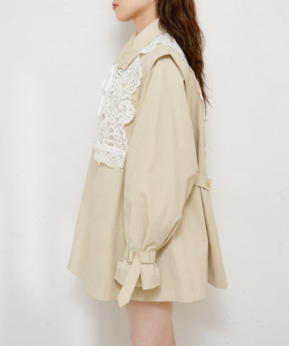 帶蕾絲裝飾喇叭袖風衣
