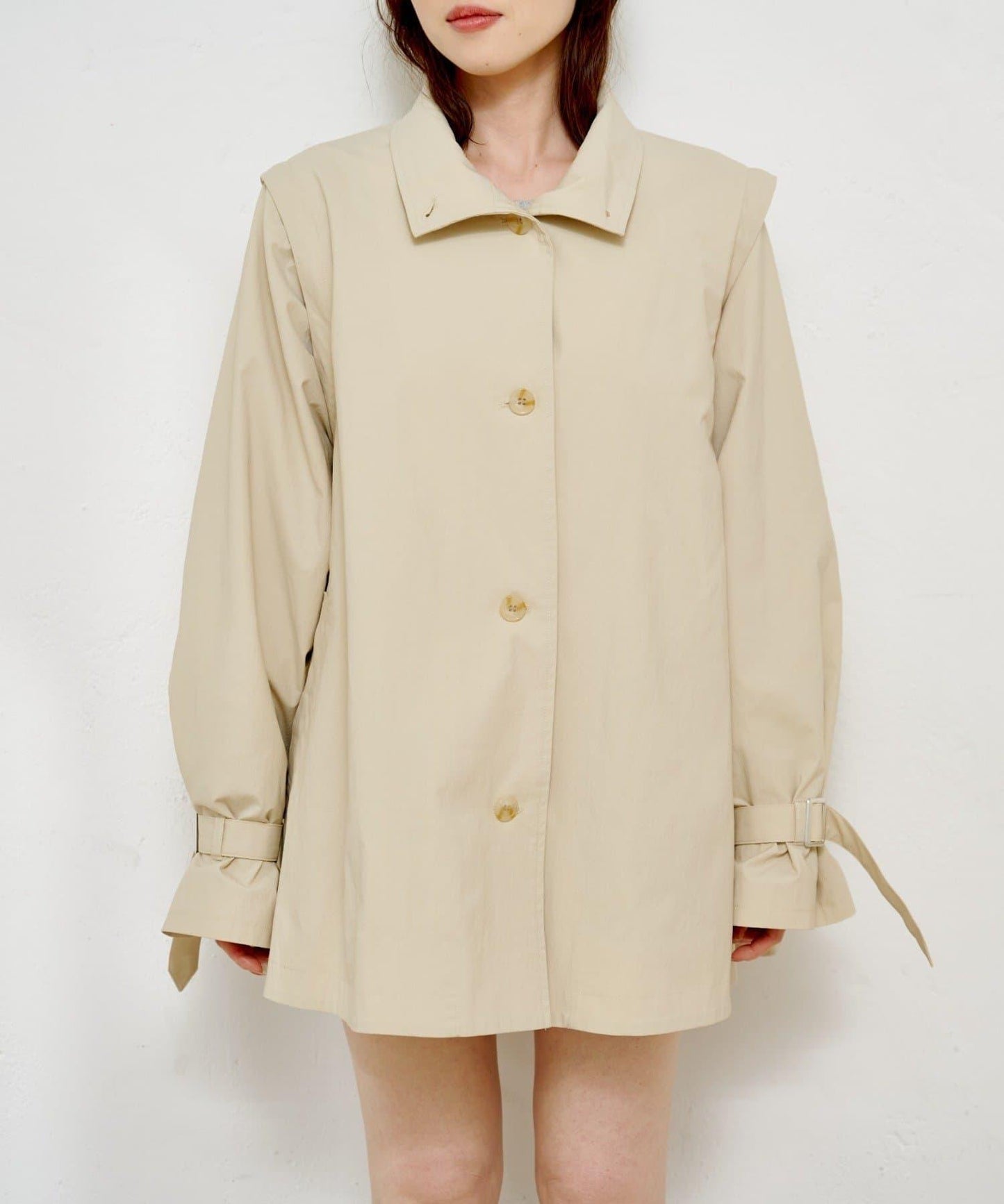 帶蕾絲裝飾喇叭袖風衣