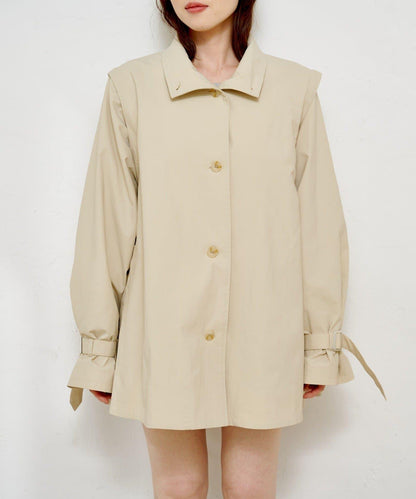 帶蕾絲裝飾喇叭袖風衣