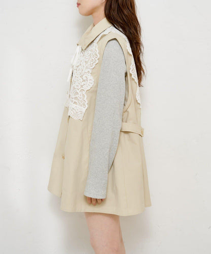帶蕾絲裝飾喇叭袖風衣