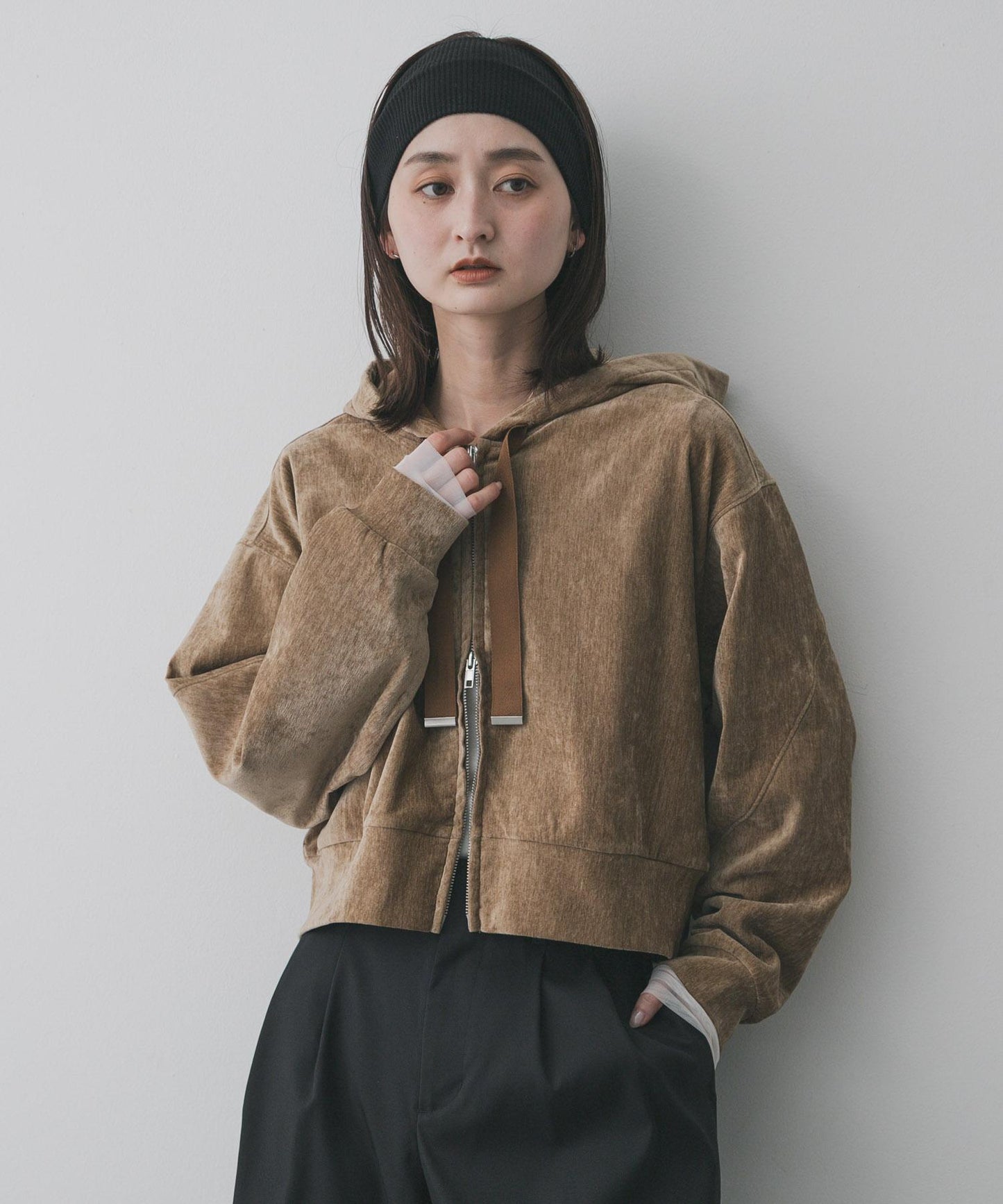 天鵝絨拉鍊連帽衫