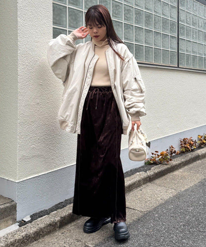 壓皺天鵝絨 生卷邊拼接 半身裙