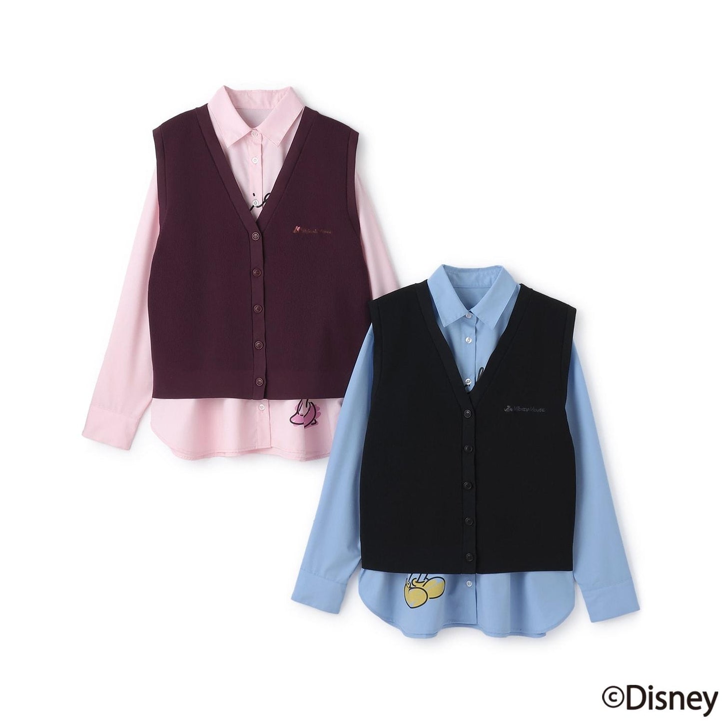 【130cm可選】【《迪士尼》】針織背心&襯衫套裝