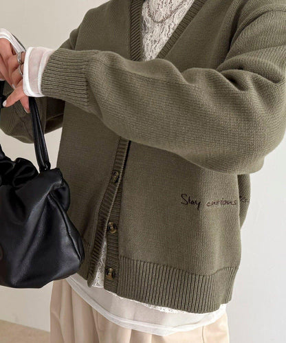 字母印花針織開衫