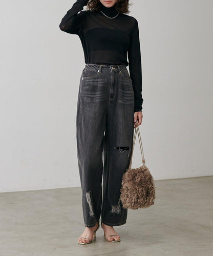 【LARUTA】網紗高領套頭衫