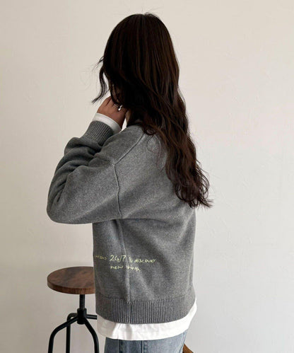 字母印花針織開衫