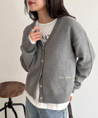 字母印花針織開衫