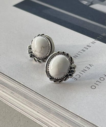 《スターリングシルバー使用》橢圓形寶石耳釘