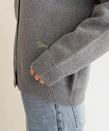 字母印花針織開衫