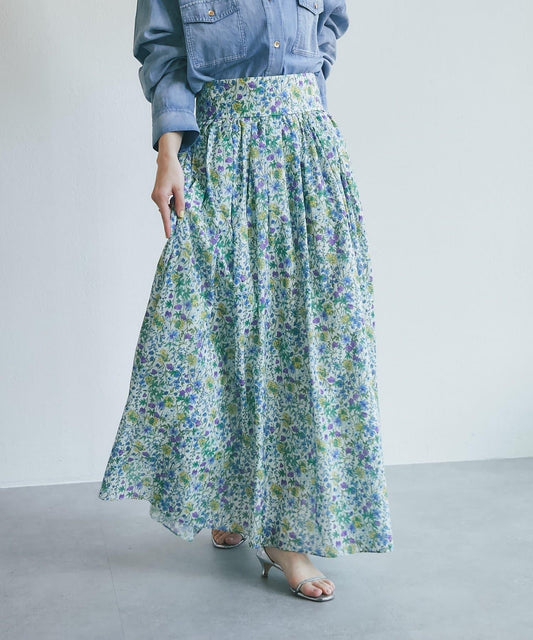 小花印花褶皺長裙