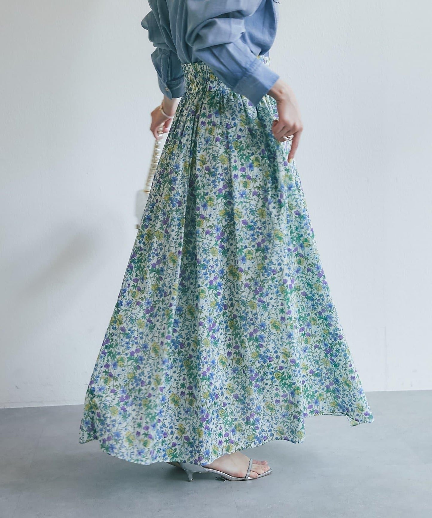 小花印花褶皺長裙