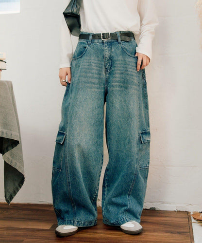 【UNISEX】泡泡廓形工裝牛仔褲