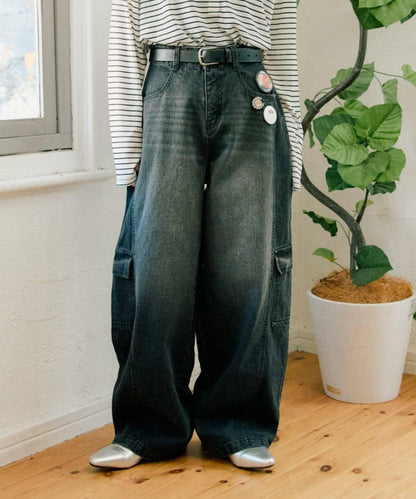 【UNISEX】泡泡廓形工裝牛仔褲