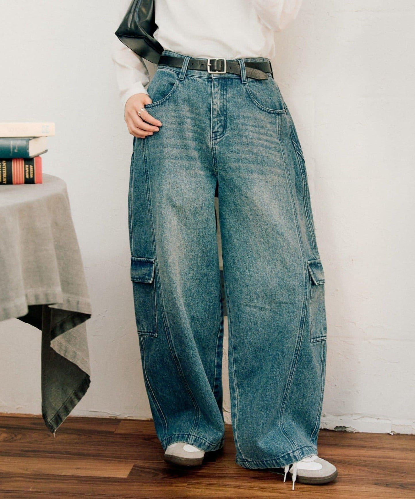 【UNISEX】泡泡廓形工裝牛仔褲