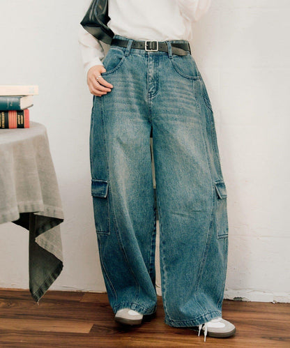 【UNISEX】泡泡廓形工裝牛仔褲