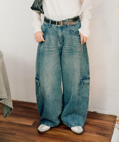 【UNISEX】泡泡廓形工裝牛仔褲