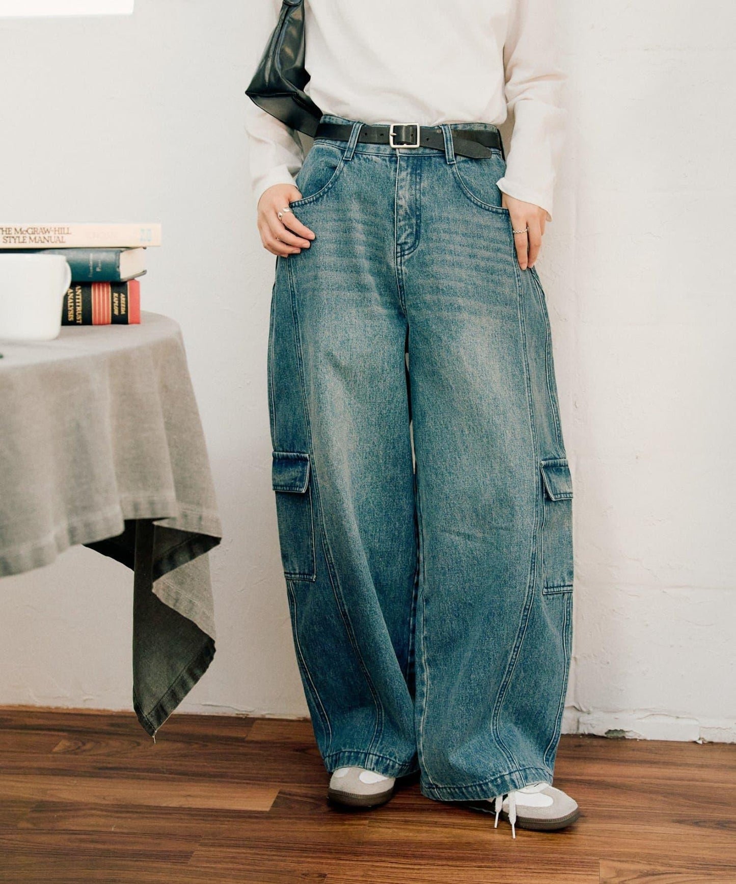 【UNISEX】泡泡廓形工裝牛仔褲