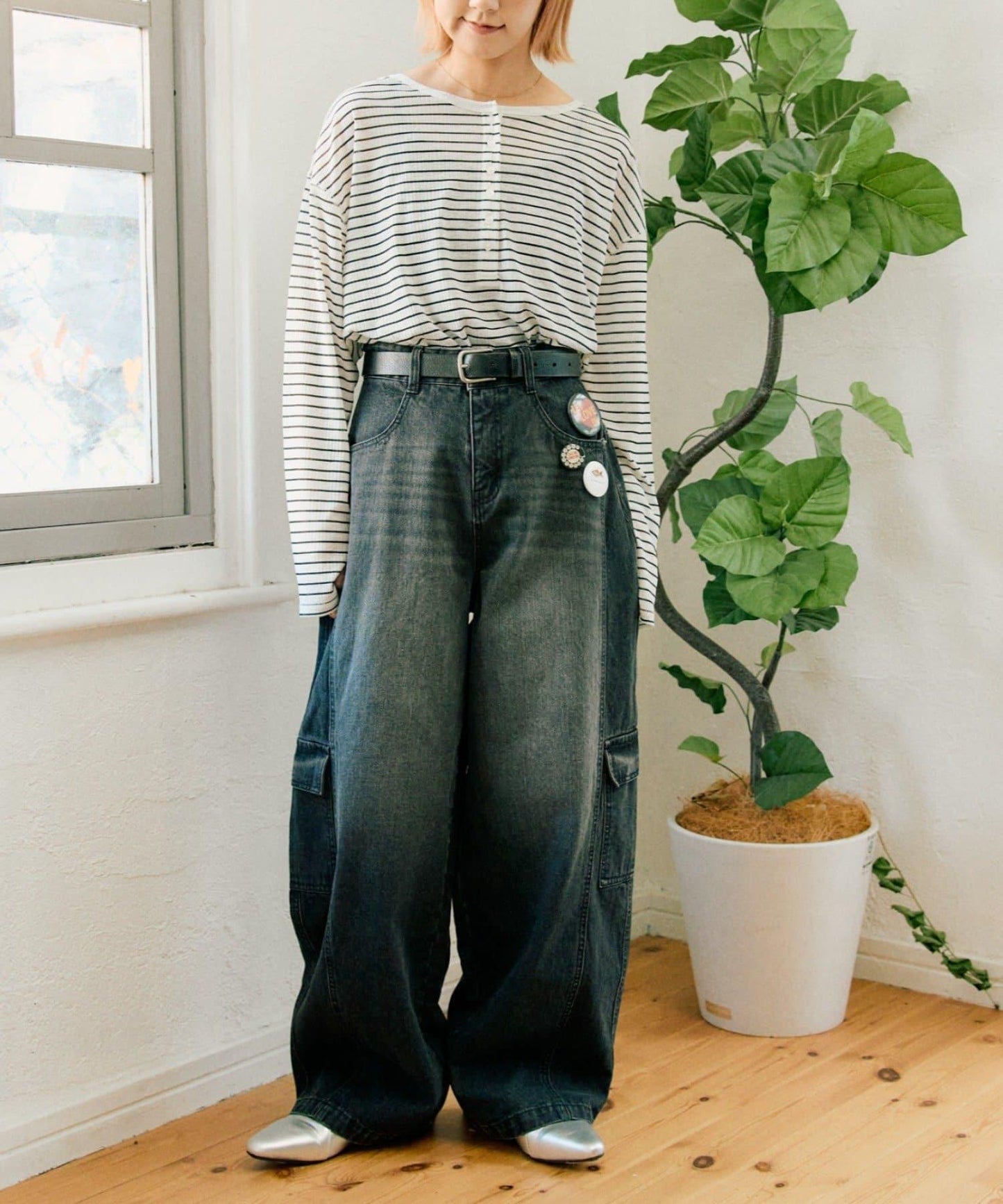 【UNISEX】泡泡廓形工裝牛仔褲