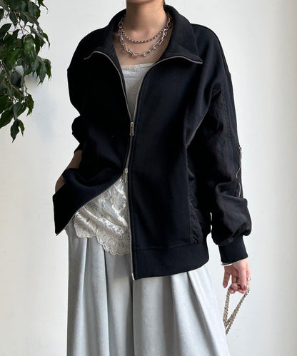 異材質拼接雙拉鍊夾克