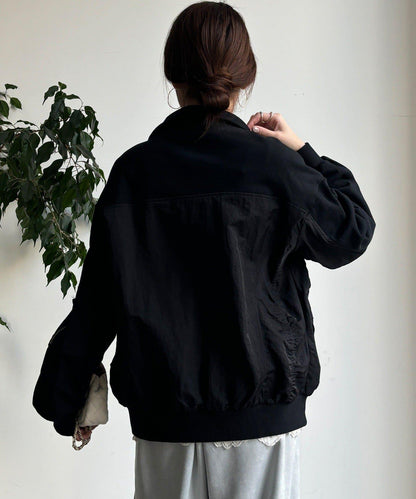 異材質拼接雙拉鍊夾克