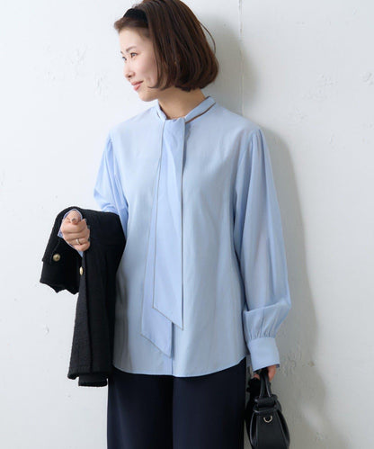 配色滾邊蝴蝶結領襯衫