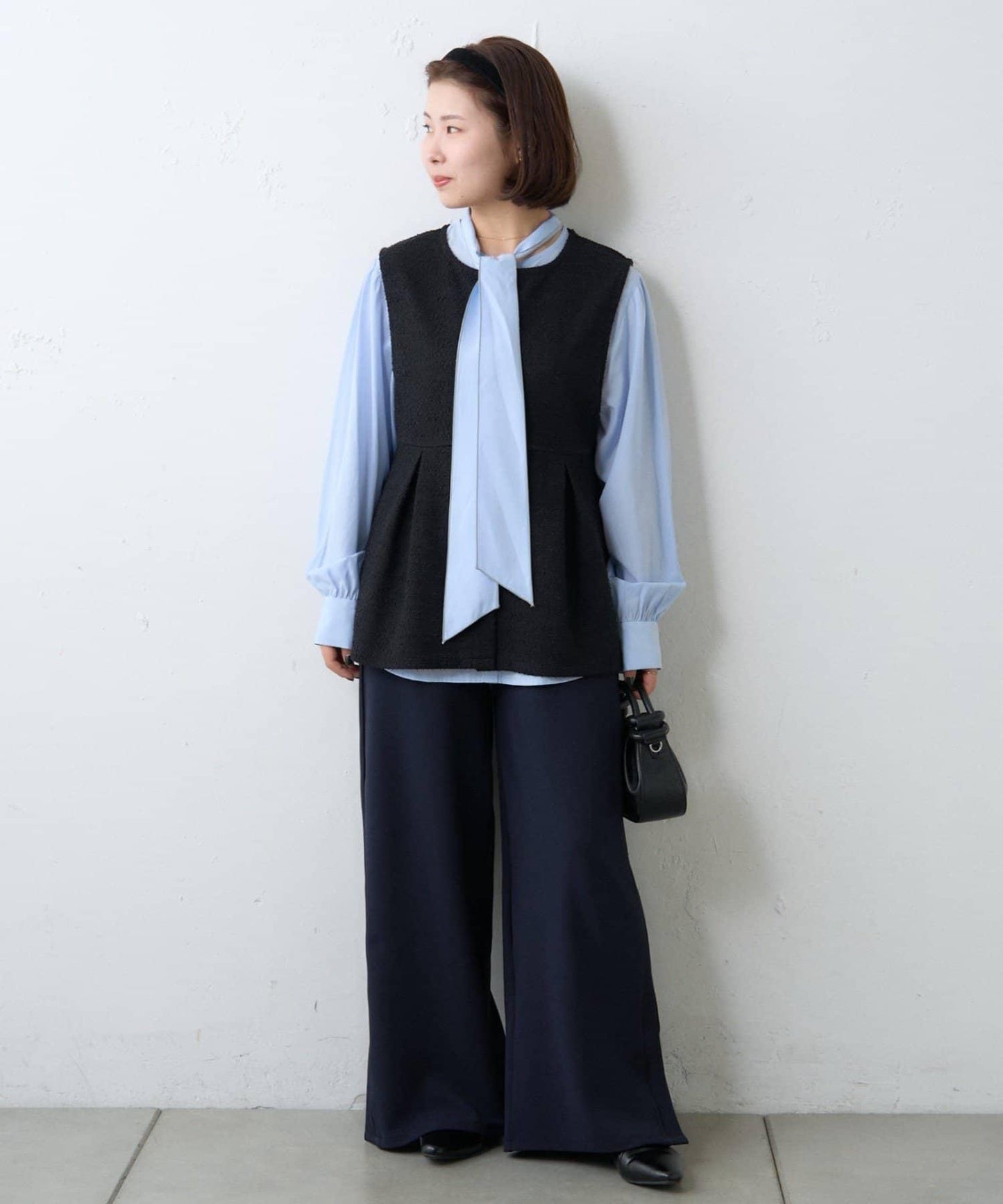 【場合】帶粗花呢馬甲拼接滾邊長褲