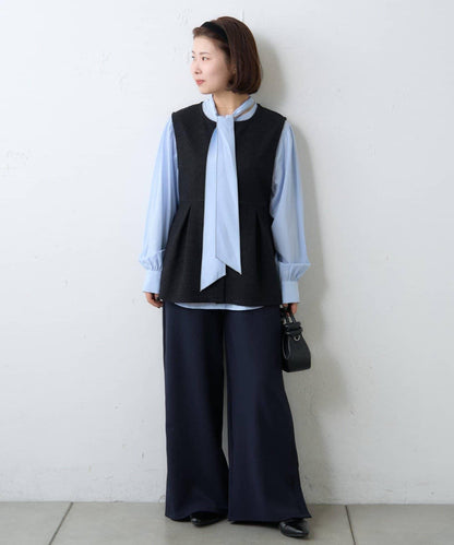 【場合】帶粗花呢馬甲拼接滾邊長褲