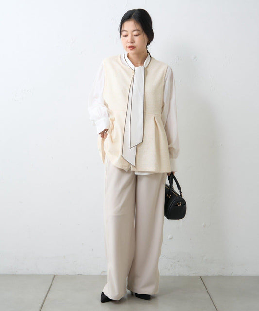 【場合】帶粗花呢馬甲拼接滾邊長褲