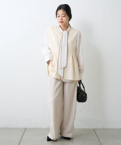 【場合】帶粗花呢馬甲拼接滾邊長褲