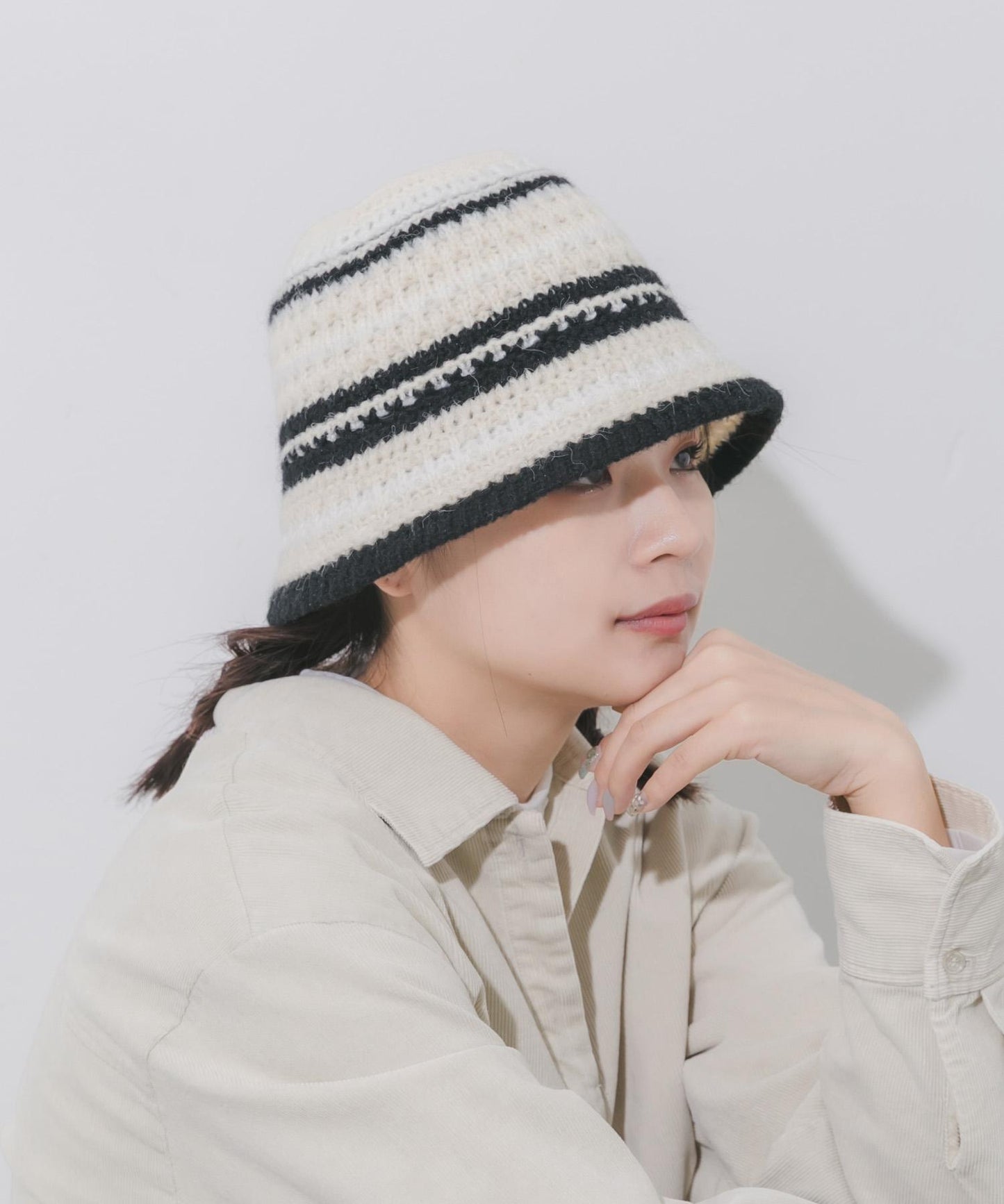 多色條紋針織帽