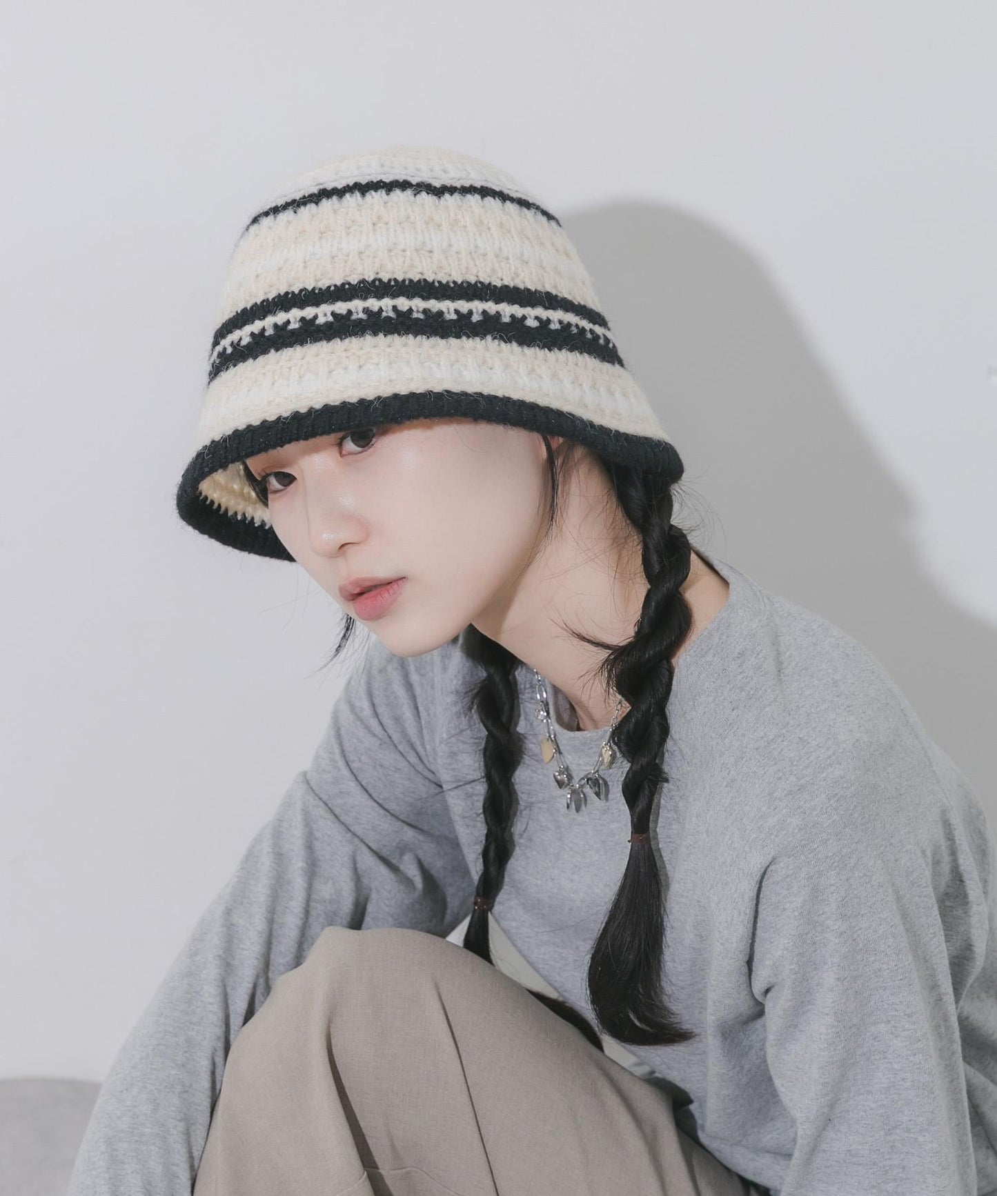 多色條紋針織帽