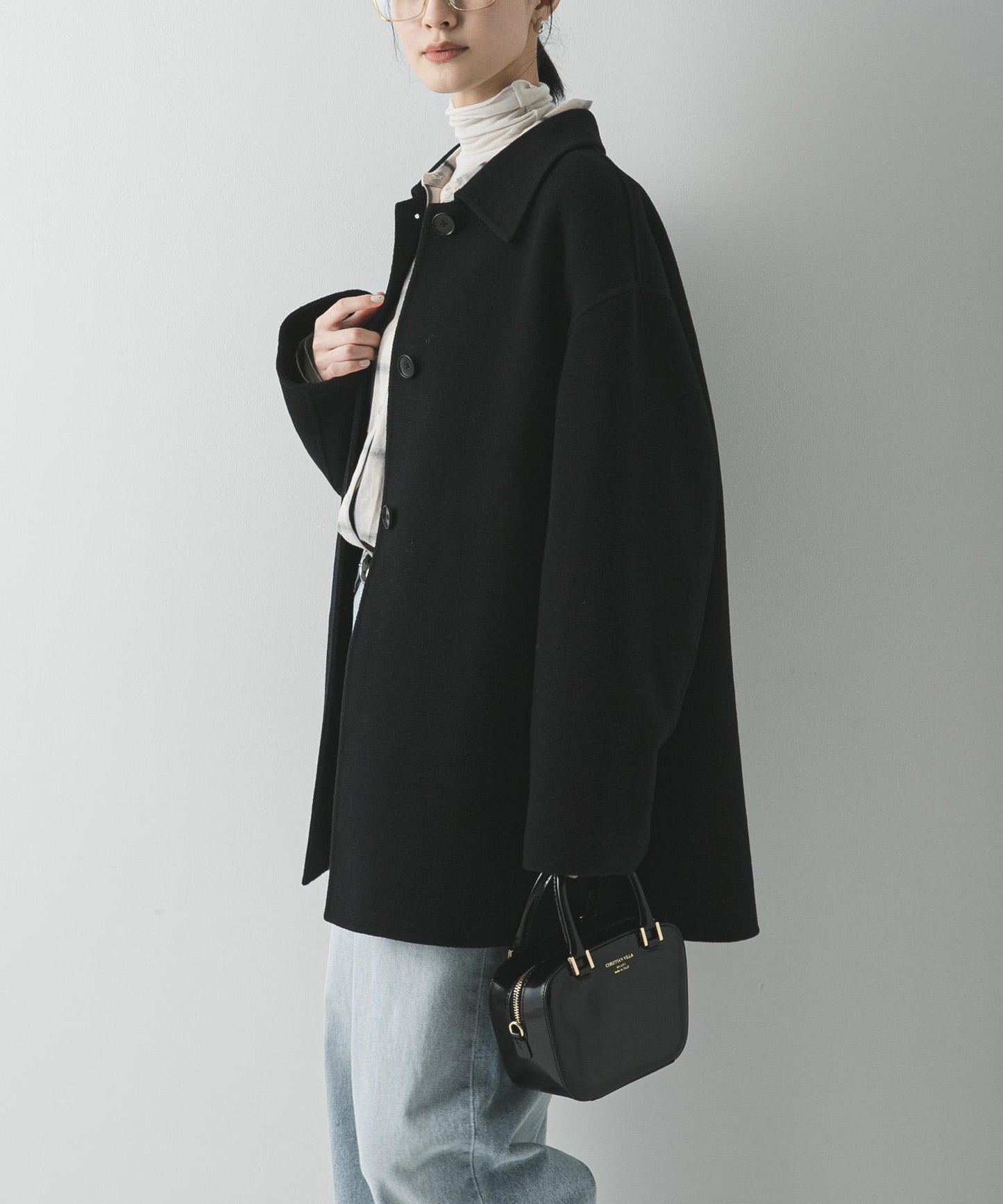 Super140羊毛單面翻領中長大衣