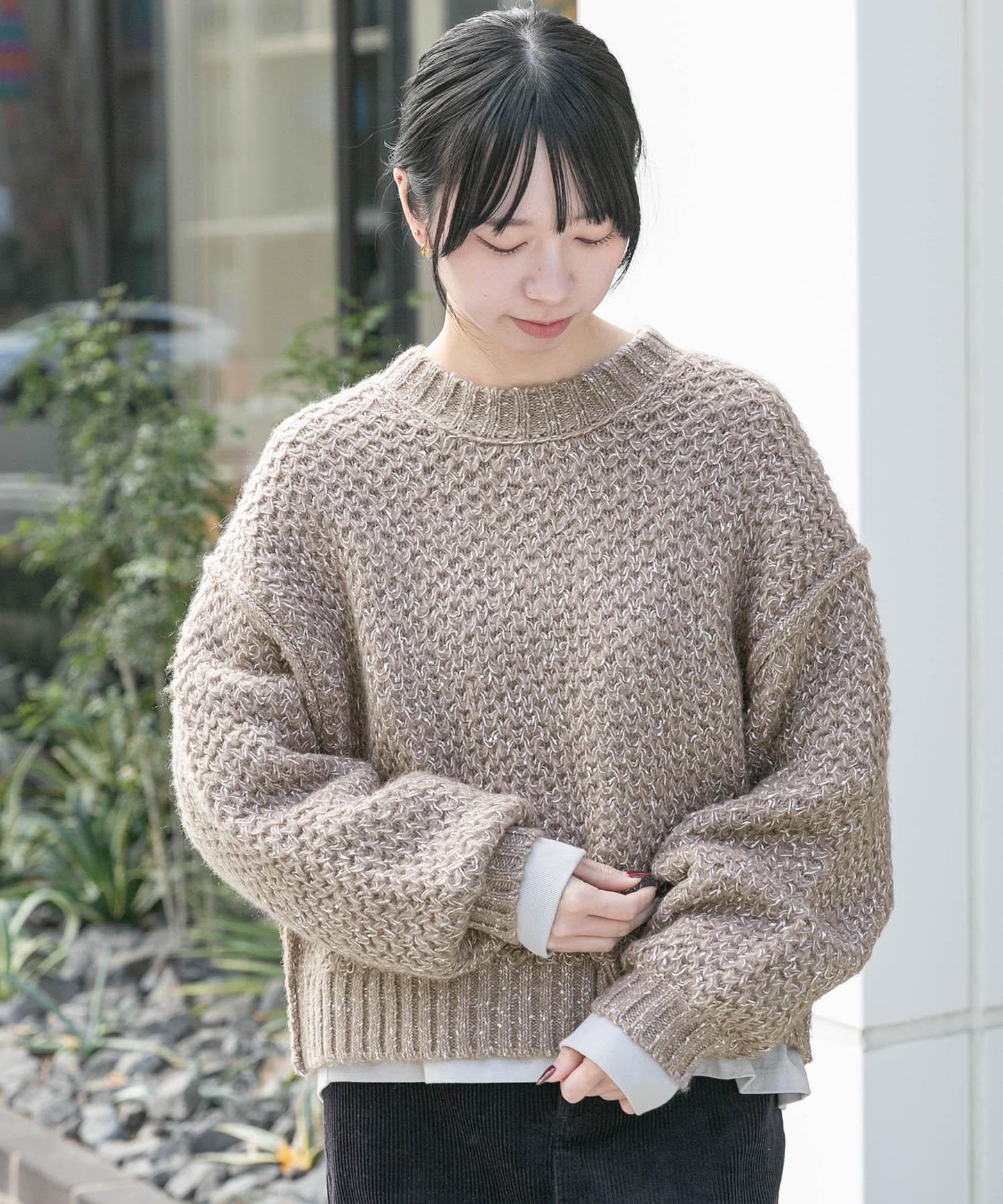 混色圓領針織衫