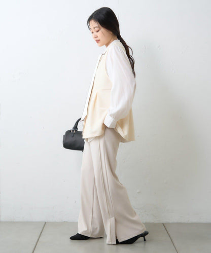 【場合】帶粗花呢馬甲拼接滾邊長褲