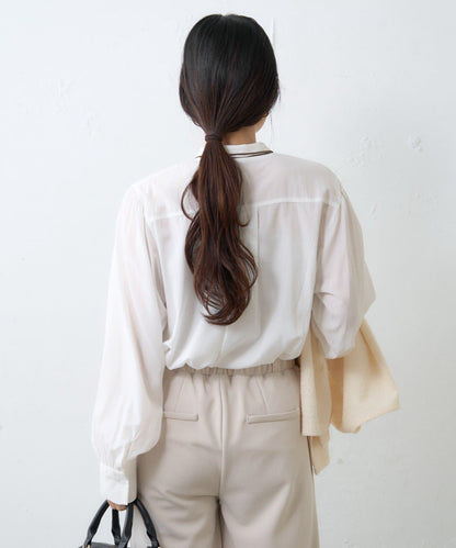 配色滾邊蝴蝶結領襯衫